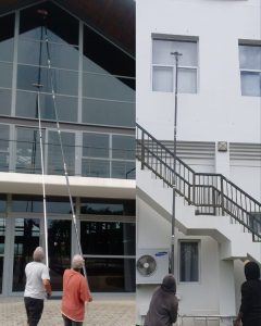 Exterior window cleaning in Stellenbosch using water-fed pole system by Boland Cleaning.
