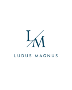 Ludus Magnus logo with stylised LM monogram.
