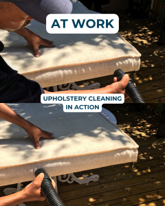 BCPC technician performing professional upholstery cleaning on outdoor furniture in Somerset West.