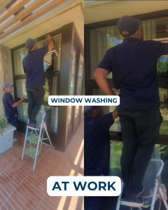 BCPC technicians performing professional window washing on residential property.