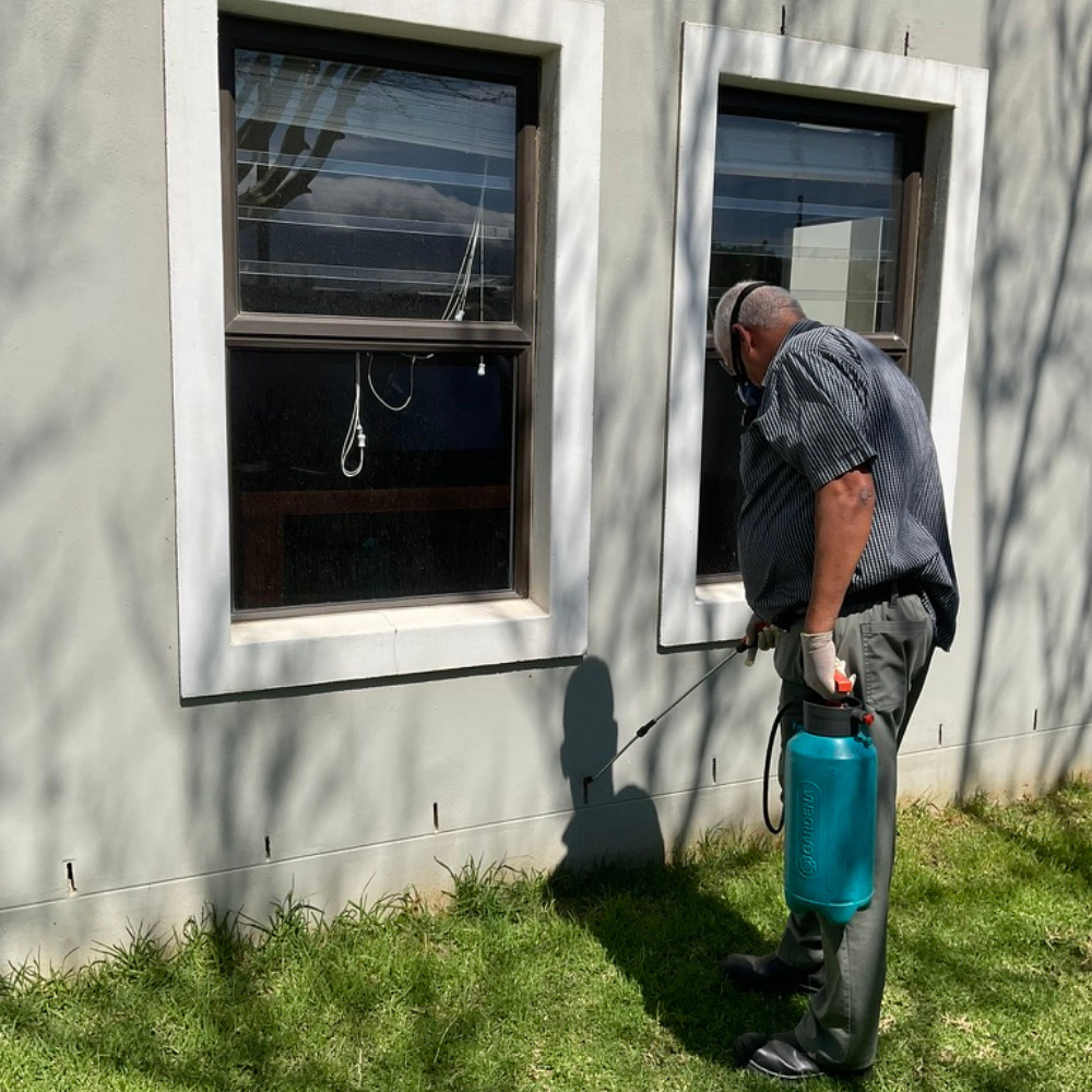 BCPC technician providing preventative commercial pest control at a business premises in Stellenbosch and Paarl