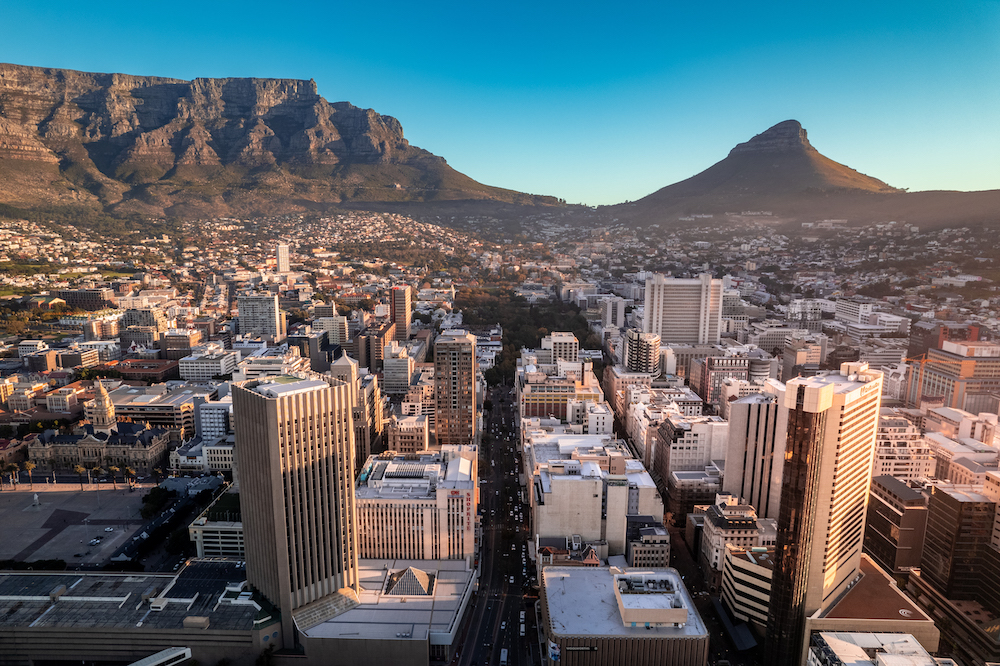 Cape Town CBD skyline with Table Mountain and Lion’s Head overlooking the city centre